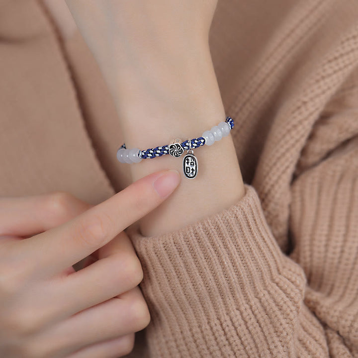Jade Armband mit blauem Muster Charm elastisch Glück Glücklich getragen