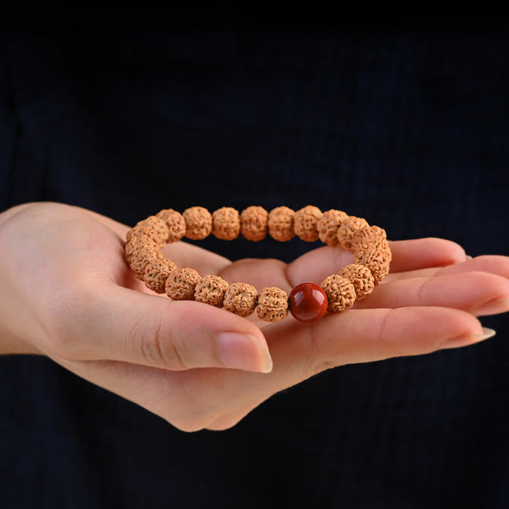Bodhi Armband mit rotem Achat Stein Wohlstand elastisch Naturmaterial
