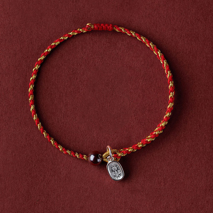 Armband Rot Gold Kordel Lotus Anhänger – Frieden Glück