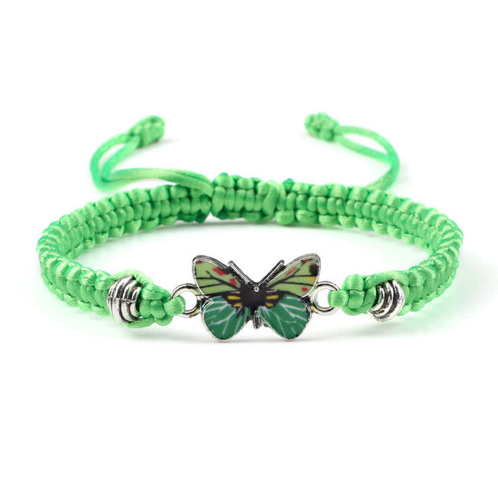 Grünes Armband Schmetterling – Liebe mit Schmetterlingsanhänger Makramee elastisch