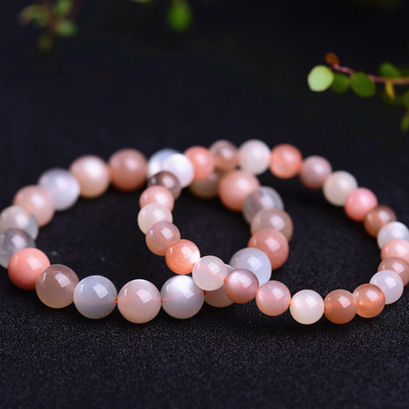 Armband Mondstein Mond – Wohlstand zartes Rosa Perlen Naturstein elastisch