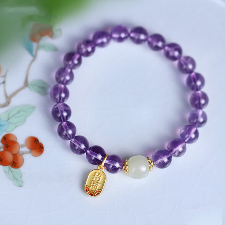 Armband Amethyst Kristall mit Perle und Goldanhänger elegant