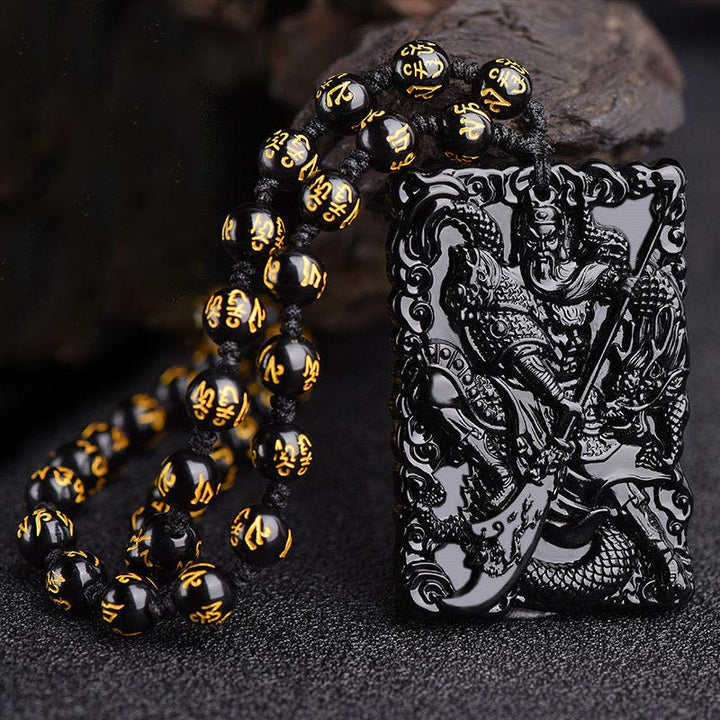 Obsidian Kette Guan Yu Anhänger Schutz Edelstein