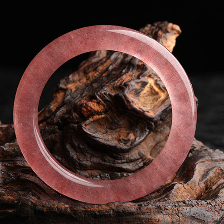 Armband Erdbeerquarz – Heilung & Liebe rosafarbener Stein Naturholz