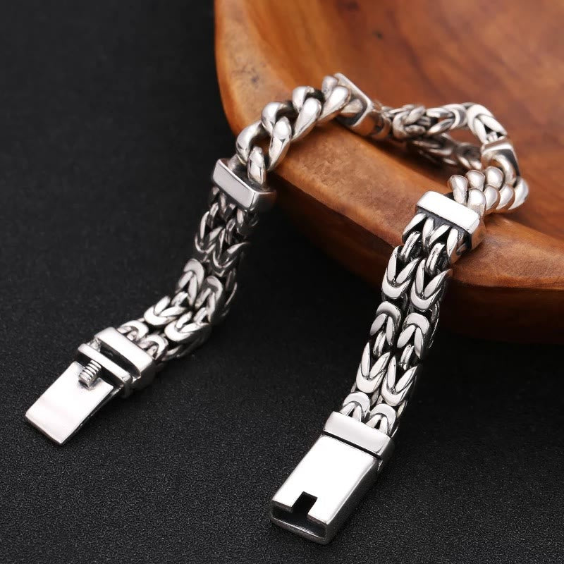 Silbernes Armband – Glück & Heilung mit Königskette auf Holz.