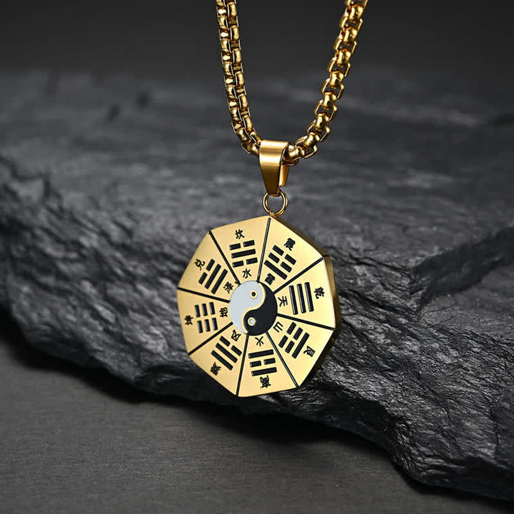 Kette Titanstahl Bagua Yin Yang Harmonie gold Anhänger