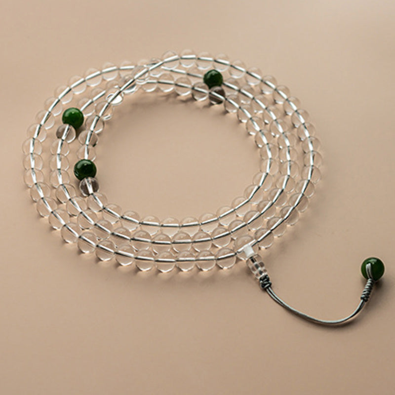 Mala 108 Perlen Weißer Kristall Jade grüne Perlen Wickelarmband