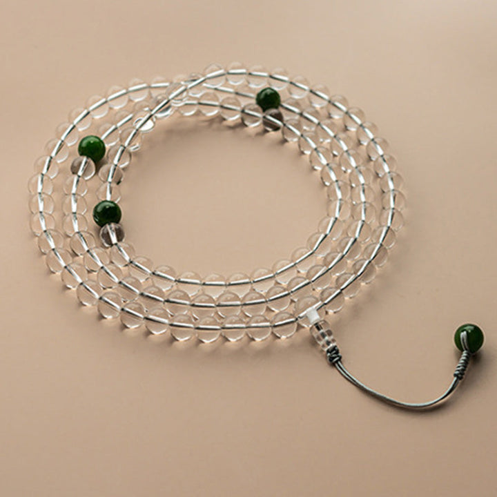Mala 108 Perlen Weißer Kristall Jade grüne Perlen Wickelarmband
