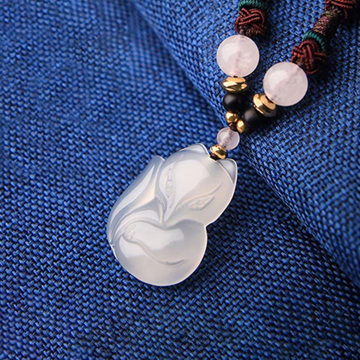 Kette Chalcedon Fuchs Harmonie Anhänger weiß transluzent