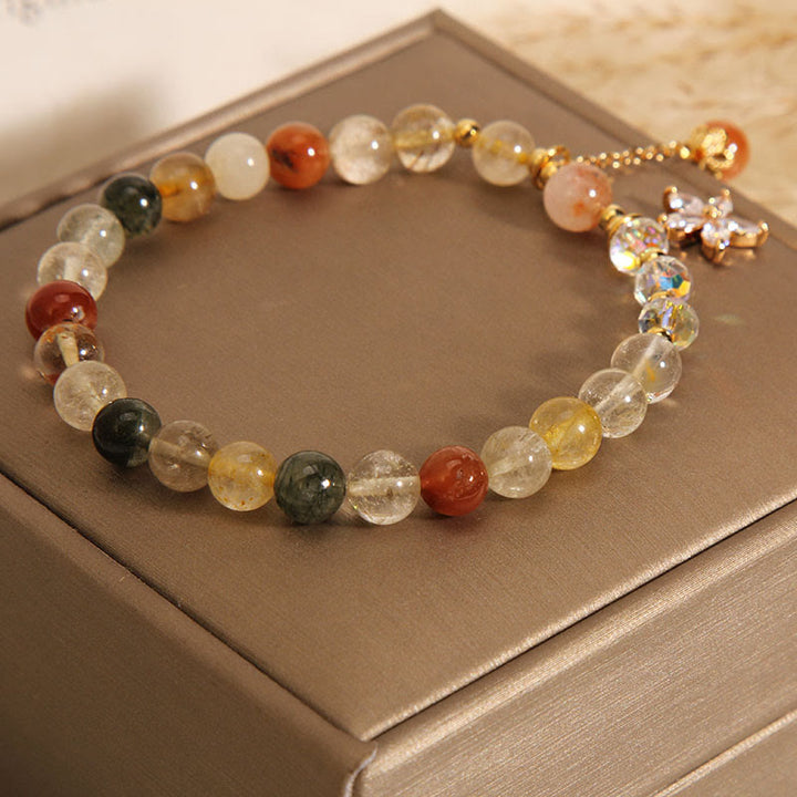 Buntes Armband mit Rutilquarz und Zircon Anhänger Glück.