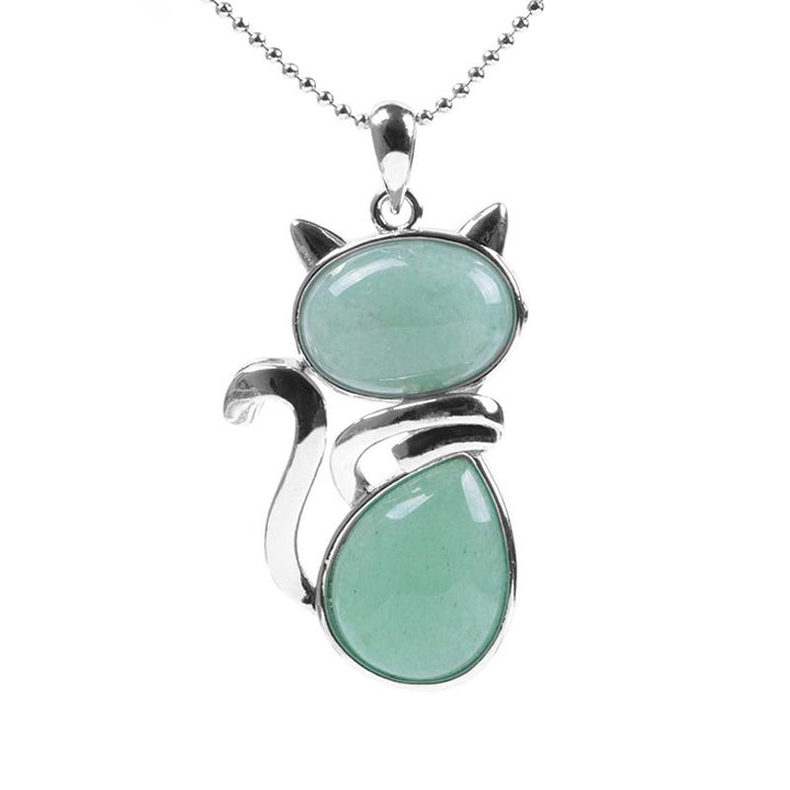 Silbergrüne Katzenkette Anhänger Aventurin Stein elegant geschmückt
