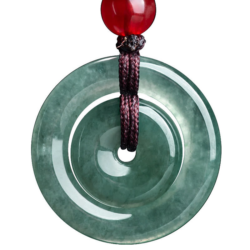 Jade Doppelring Kette Anhänger grüner Naturstein Wohlstand Harmonie
