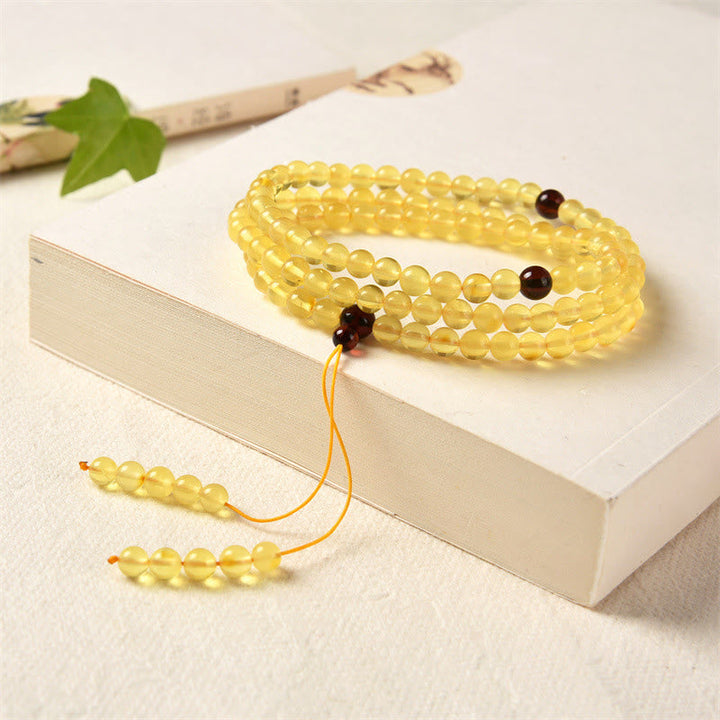 Gelbe Mala 108 Perlen Bernstein Heilung Armband Schmuck Display