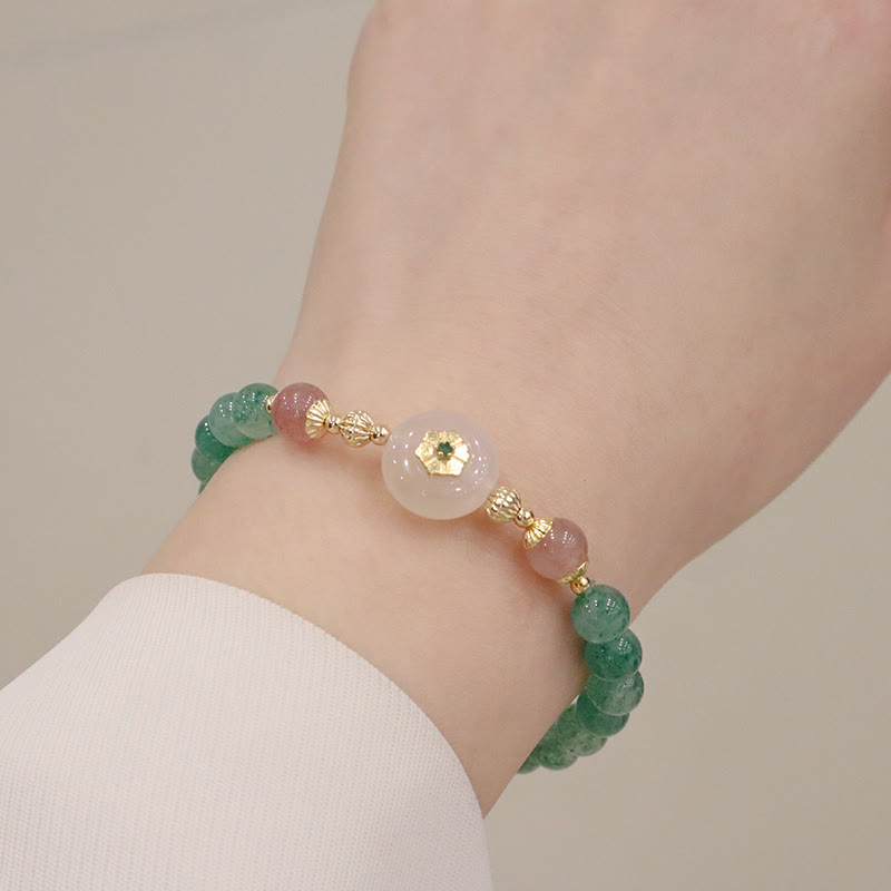 Armband Erdbeerquarz – Balance grüner Aventurin Naturstein elastisch getragen