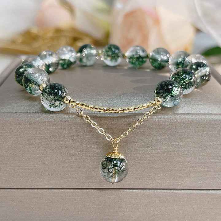 Armband Grün Phantom Kristall Selbstvertrauen Flachlage elegantes Schmuckstück Gold