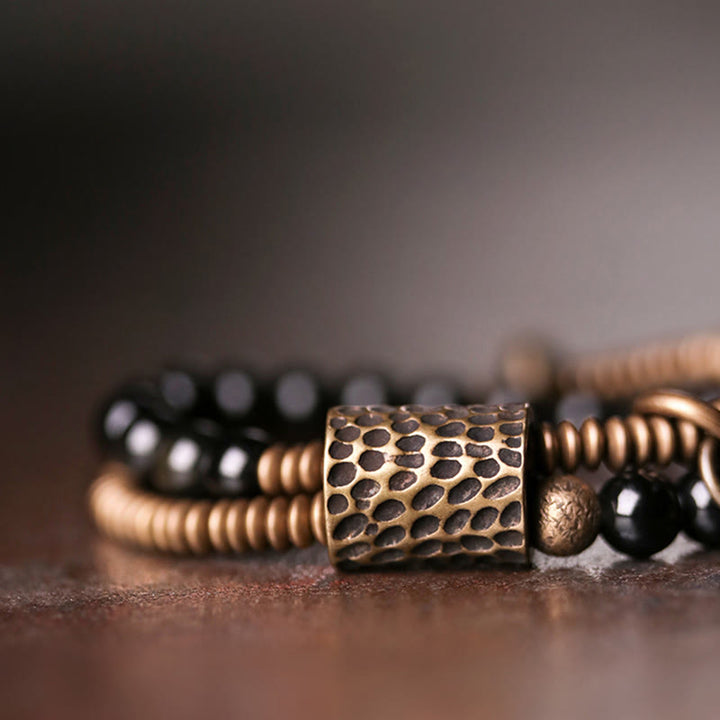 Armband Obsidian Kupfer mit schwarzen Perlen elastisch Heilung Frieden