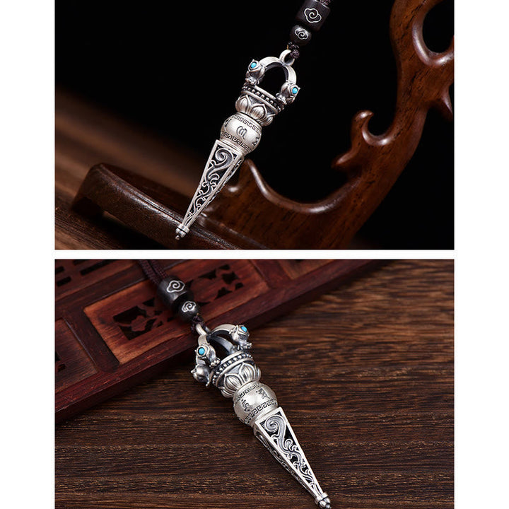 Kette Sterling Silber Dorje Vajra Anhänger mit Türkis Steinen