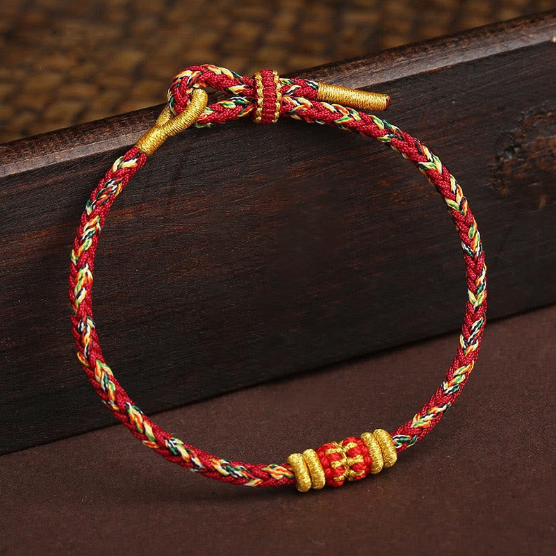 Rotes goldenes geflochtenes Armband Bunt Geflochten Knoten – Glück Holz