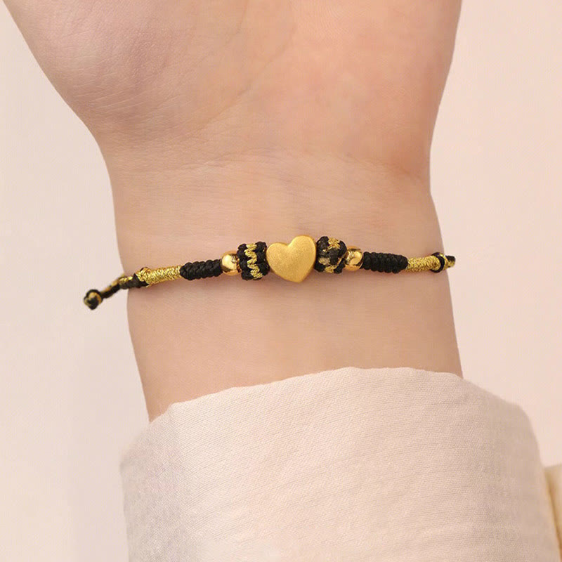 Armband – Glück & Liebe & Energie mit goldenem Herz schwarze Perlen