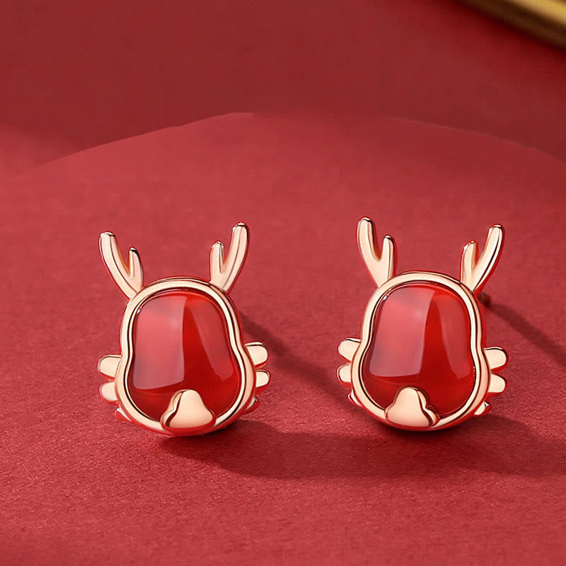Rotagat Ohrstecker Drachen Geweih roségold rot Glück