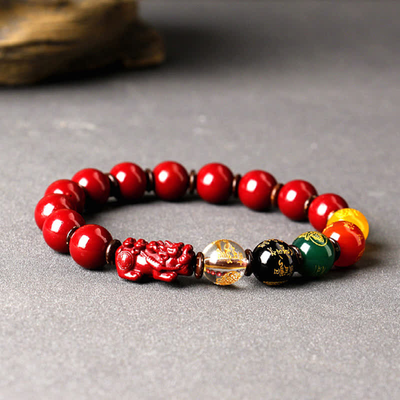 Rotes Armband Zinnober Pixiu – Wohlstand & Segen mit Natursteinen elastisch