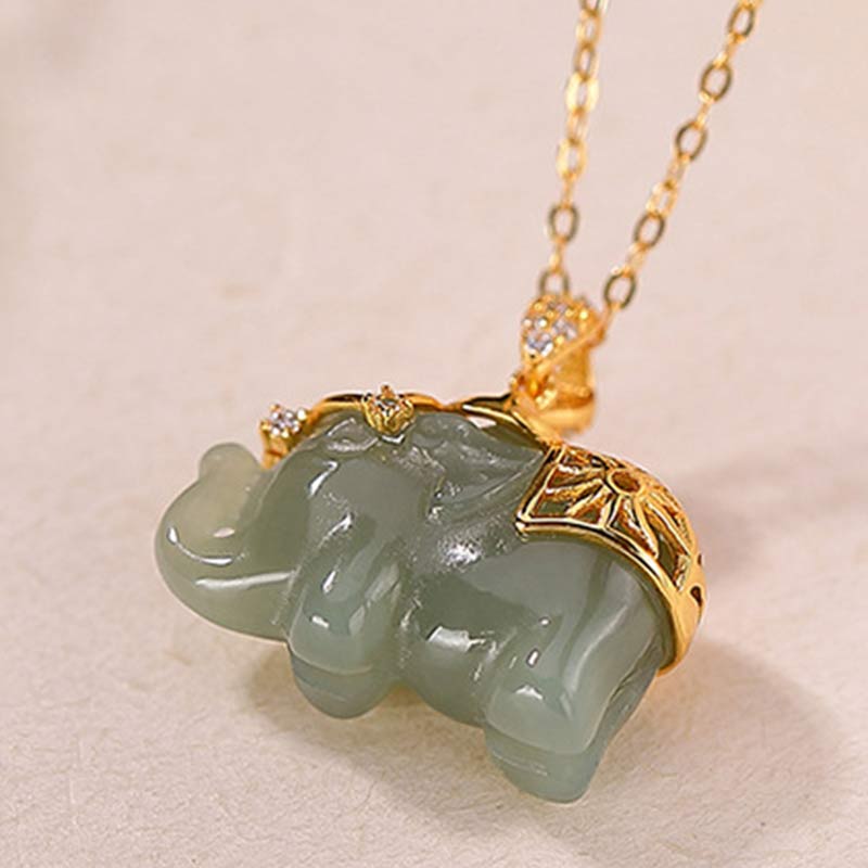 Kette Jade Elefant – Segen & Wohlstand – Bild 7 – Kette Jade Elefant Anhänger grün Gold elegant Naturstein Schmuck