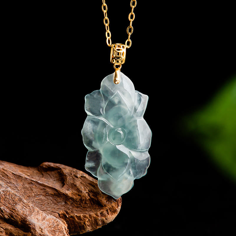 Jade Lotos Anhänger Kette Gold Natur Wohlstand