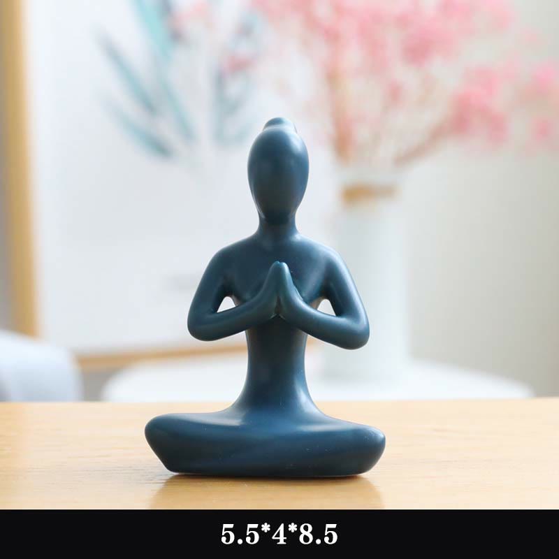 Buddha Statue Yoga Meditation Keramik Blau / Betend