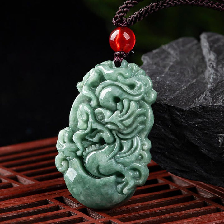 Kette Jade Chinesischer Tierkreis – Wohlstand & Fokus – Echter Naturstein – Jade Kette Chinesischer Tierkreis Anhänger grüner Naturstein Wohlstand