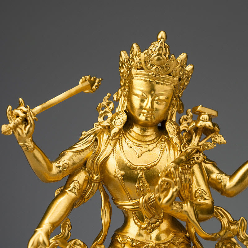 Buddha Statue Manjushri Kupfer Gold Mitgefühl Manjushri vierarmig – 10 cm