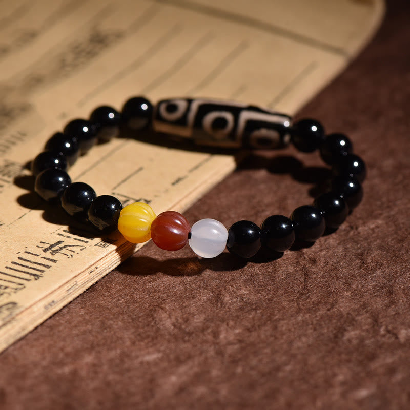 Armband – Wohlstand Energie mit schwarzen Perlen und Halbedelsteinen elastisch
