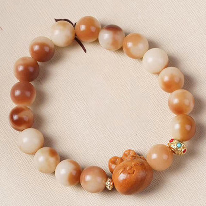 Bodhi-Armband mit braunen und cremefarbenen Perlen, Liebe Frieden Energie.