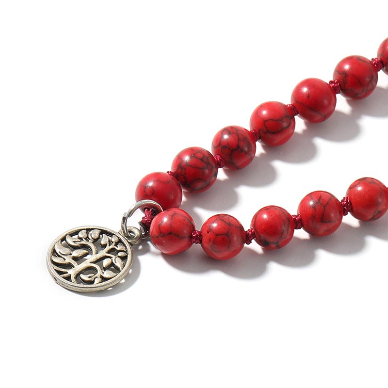 Rote Mala 108 Perlen Gebet Yoga Armband mit Silber Baum Anhänger