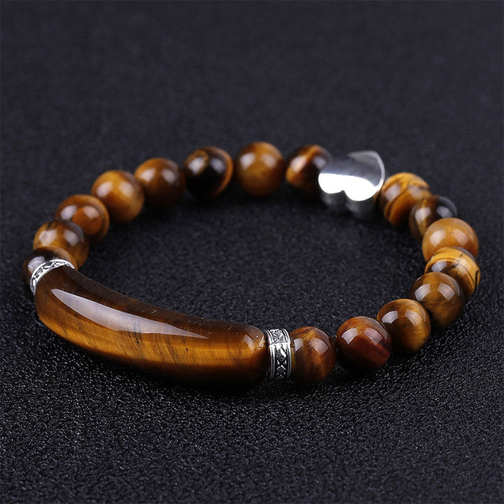 Tigerauge Armband Kristall Perlen Unisex mit Herz Anhänger elastisch