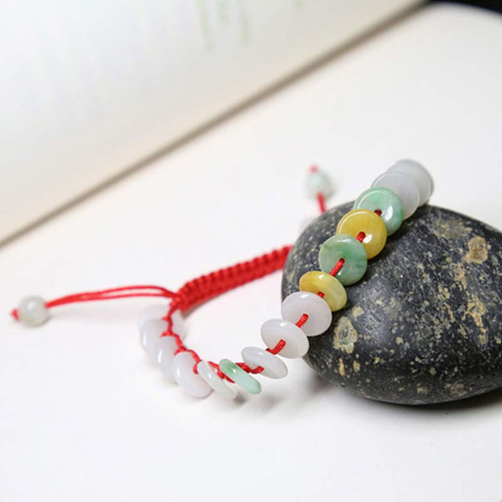 Jade Armband mit roten Schnur und bunten Perlen Naturstein