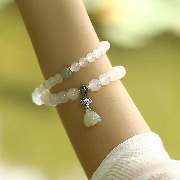 Jade Achat Lotus Armband elastisch Naturstein Perlen Handgelenk getragen