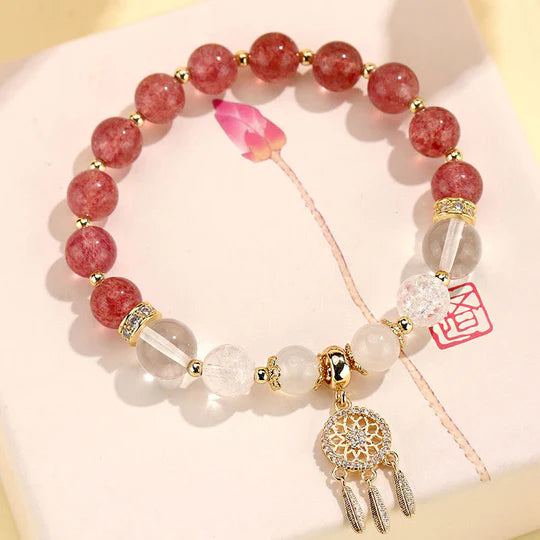 Armband Erdbeerquarz Amethyst Katze – Heilung Energie