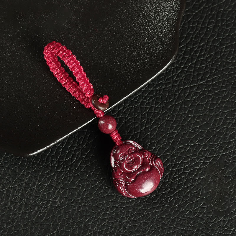Zinnober Kette, Buddha Anhänger, Buddhistische Halskette, Segen, Glücksschmuck, Rot