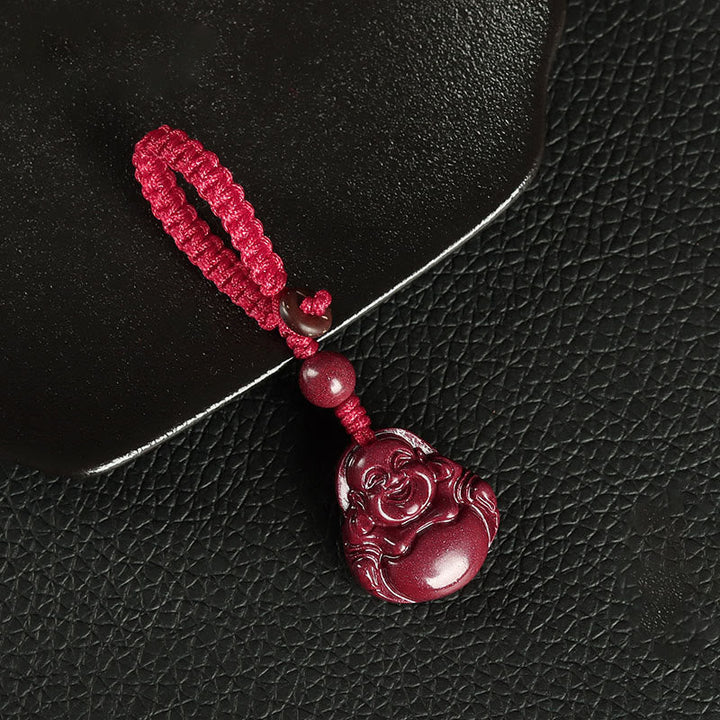 Zinnober Kette, Buddha Anhänger, Buddhistische Halskette, Segen, Glücksschmuck, Rot