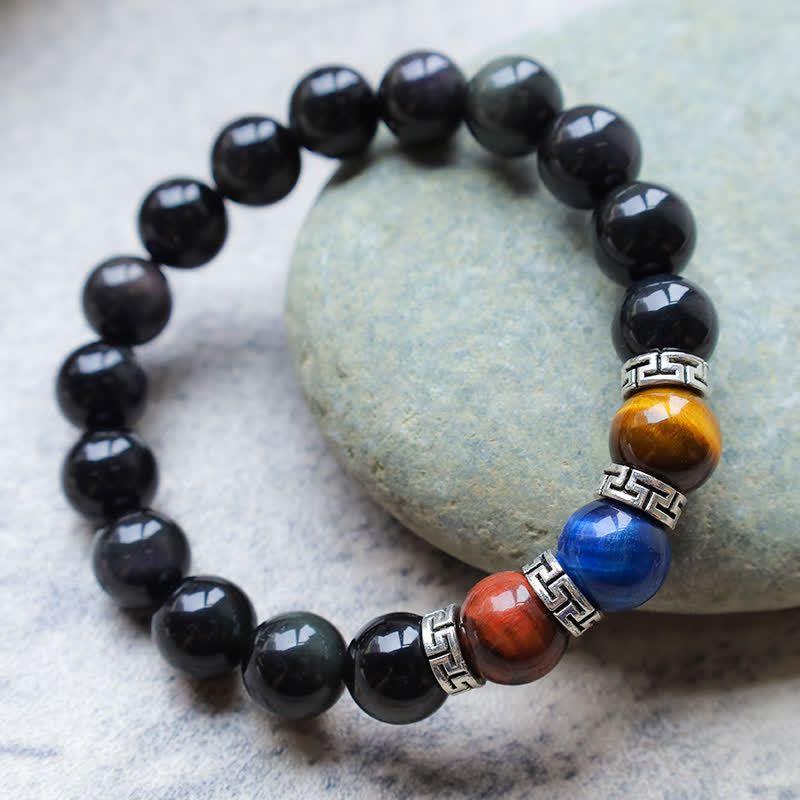 Armband Schwarzer Obsidian Tigerauge – Stärke Energie elegant gestylt.