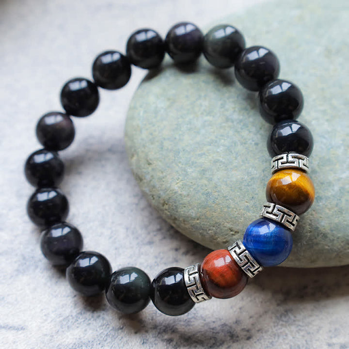 Armband Schwarzer Obsidian Tigerauge – Stärke Energie elegant gestylt.