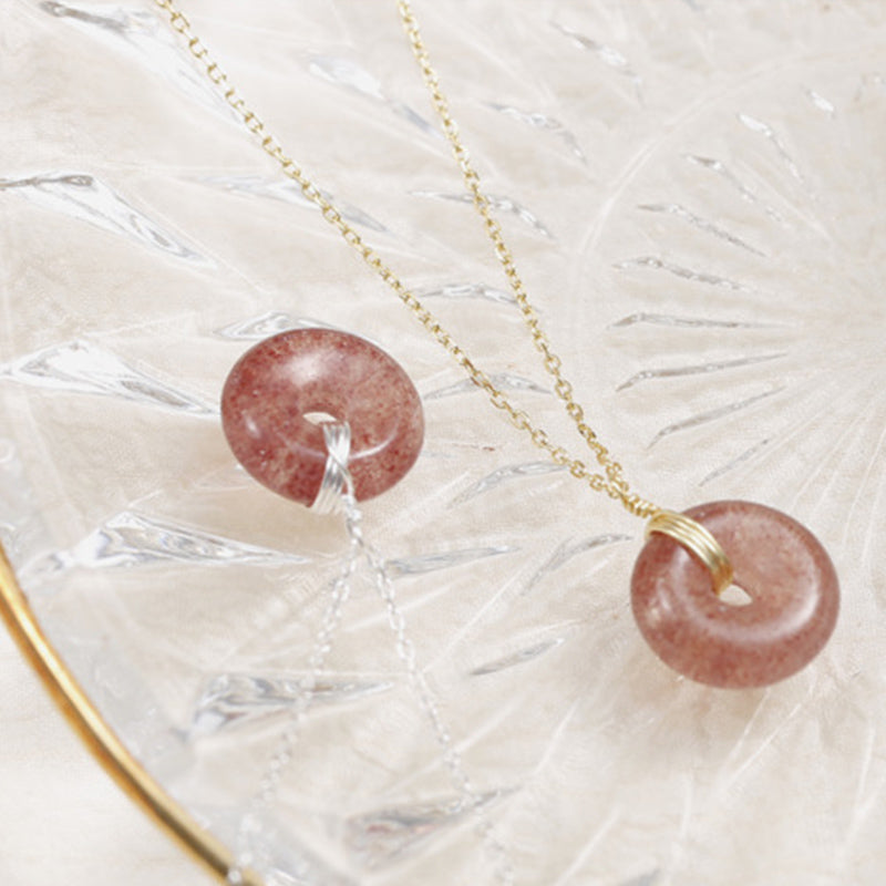 Kette 925er Silber Erdbeerquarz Buddha Heilung Donut Anhänger