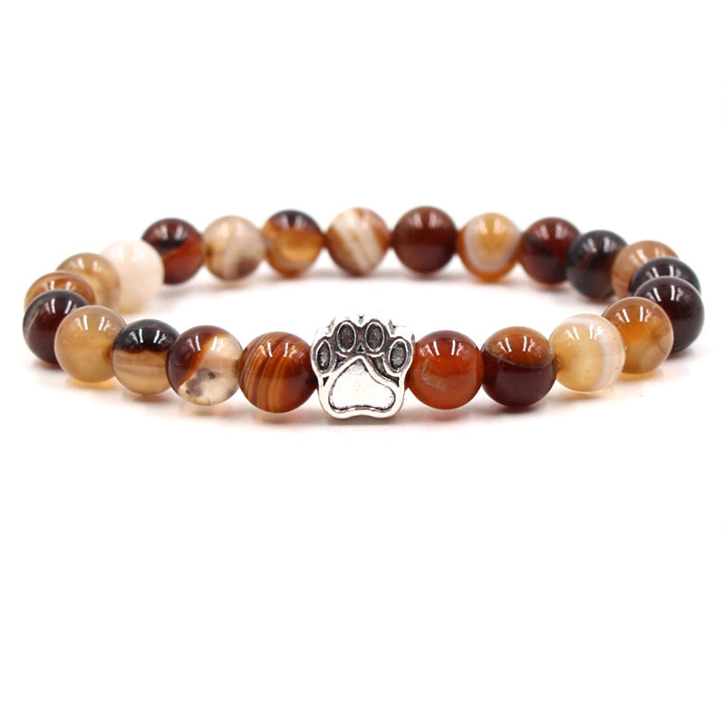 Achat Armband mit Pfotenmotiv Naturstein braun beige elastisch