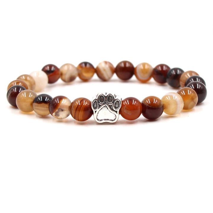 Achat Armband mit Pfotenmotiv Naturstein braun beige elastisch