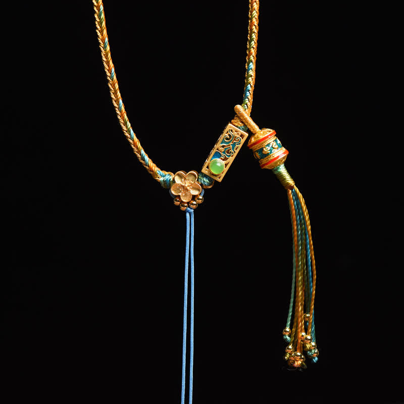 Kette bunte Perlen Kupfer Buddha Wohlstand Quaste gold