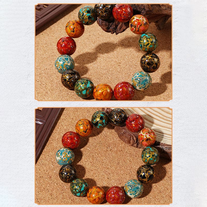 Buntes Lackperlen Armband mit türkisen roten schwarzen Perlen Ruhe