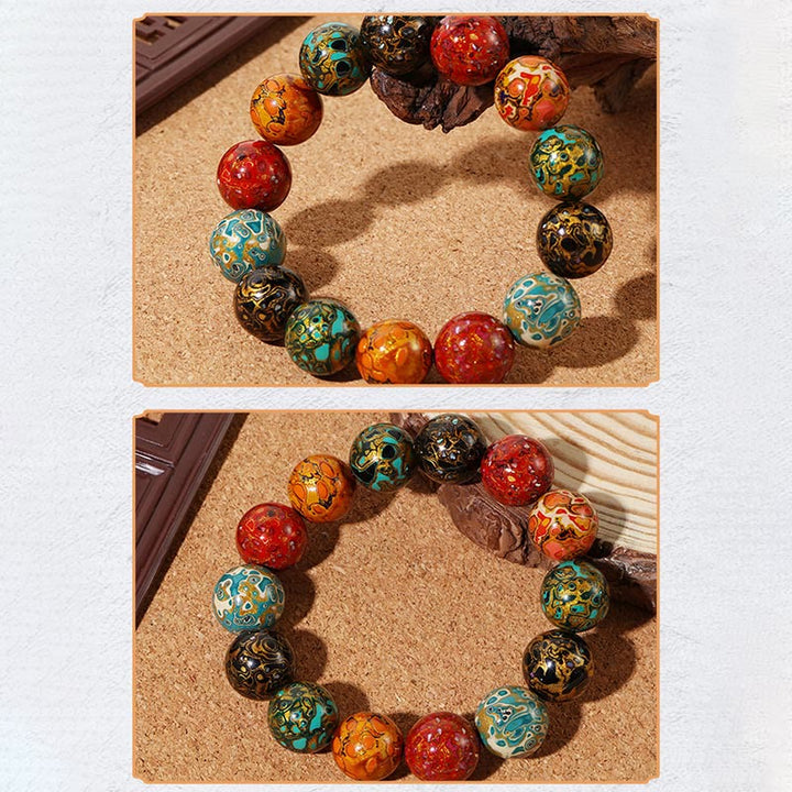 Buntes Lackperlen Armband mit türkisen roten schwarzen Perlen Ruhe