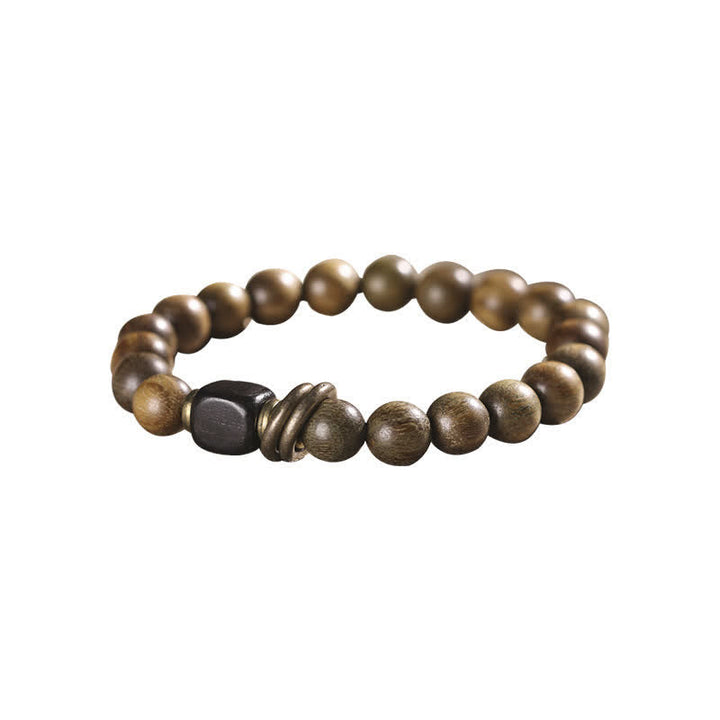 Armband Sandelholz Kristall – Frieden mit bronzefarbenen Perlen elastisch getragen