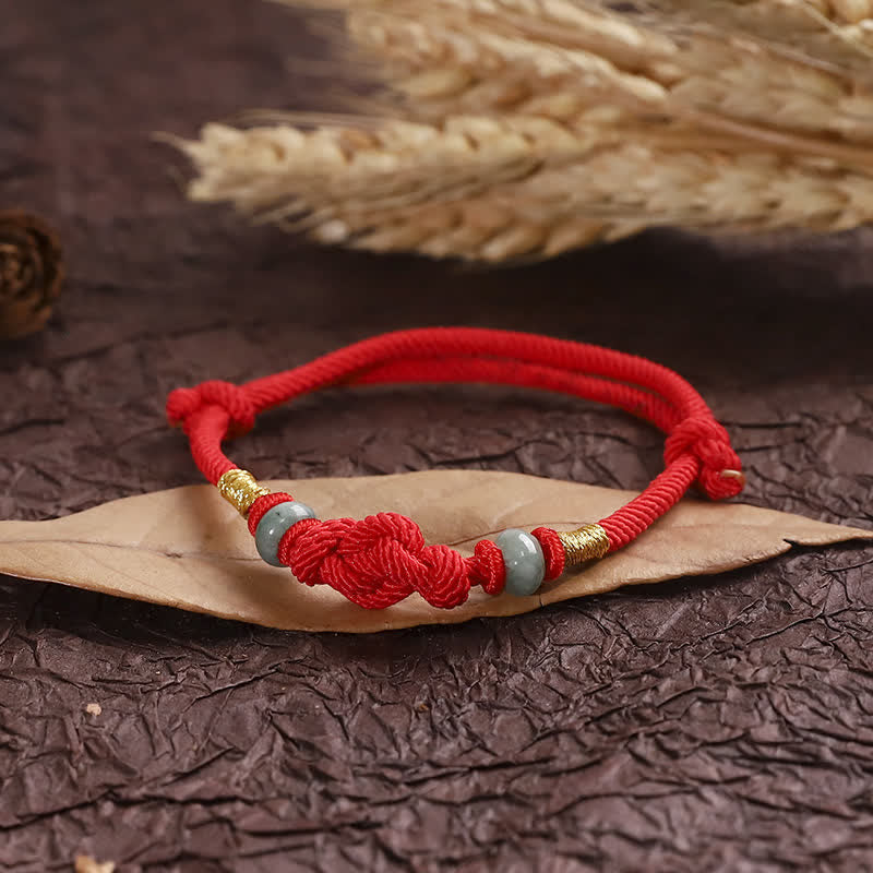 Armband Rotes Band Jade - Glück Knoten