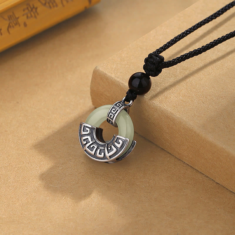 Hetian Jade Anhänger Kordelkette Schwarzer Obsidian Schutzamulett